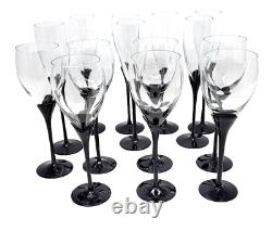 Amaryllis Colony Black Stem Wine /Water Glasses Goblets 9.5 & 10 High Romania