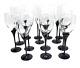 Amaryllis Colony Black Stem Wine /Water Glasses Goblets 9.5 & 10 High Romania