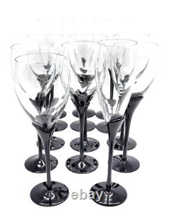 Amaryllis Colony Black Stem Wine /Water Glasses Goblets 9.5 & 10 High Romania