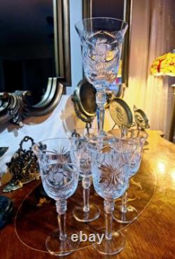 American Brilliant Cut Crystal Wine Water Glasses Set of 5
