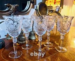 American Brilliant Cut Crystal Wine Water Glasses Set of 5