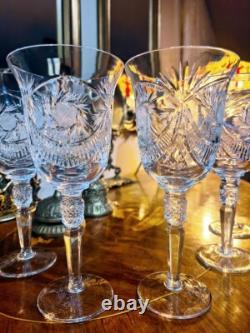 American Brilliant Cut Crystal Wine Water Glasses Set of 5