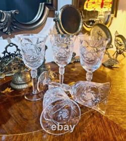 American Brilliant Cut Crystal Wine Water Glasses Set of 5
