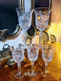 American Brilliant Cut Crystal Wine Water Glasses Set of 5