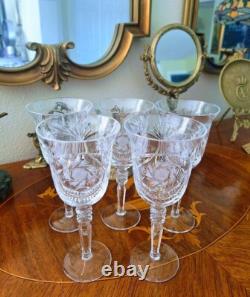 American Brilliant Cut Crystal Wine Water Glasses Set of 5