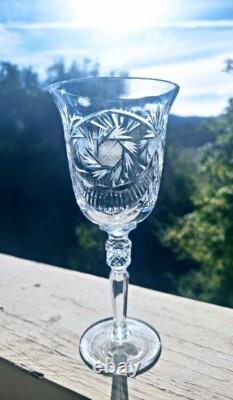 American Brilliant Cut Crystal Wine Water Glasses Set of 5