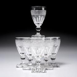 Anglo Irish Antique Cut Crystal Port Wine Sherry Glasses Square Base 7pc Lot