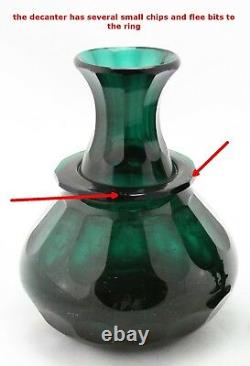 Antique 19th C. Emerald green crystal Water / Dessert Wine Decanter & 2x Glass