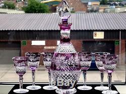 Antique Amethyst Rare Crystal Glass Decanter Wine Goblets Set whisky brandy jug