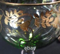 Antique BOHEMIAN HOCK WINE GLASS GREEN with Art Nouveau Raised GILT Flowers 7.25