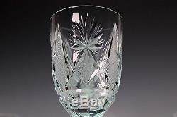 Antique Bohemian Czech Heavy Cut Crystal Wine Goblets Air Trap Stem Set of 5
