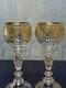 Antique Bohemian Gold Gilt Hand Blown Glass Goblets Baroque Style Stemware Pai