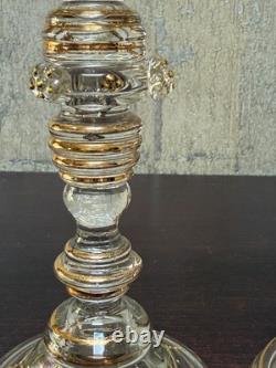 Antique Bohemian Gold Gilt Hand Blown Glass Goblets Baroque Style Stemware Pai