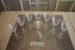 Antique Crystal Etched Stemmed Wine Glasses Set of 8 Floral Design 7.75 Tall