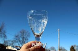 Antique Crystal Etched Stemmed Wine Glasses Set of 8 Floral Design 7.75 Tall