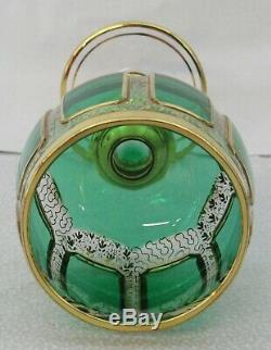 Antique Czech Bohemian Emerald Cabochon Listovane Crystal Glass Wine Stem