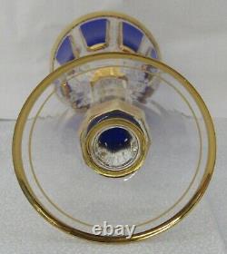 Antique Czech Bohemian Sapphire Blue Cabochon Listovane Crystal Glass Wine Stem