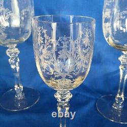 Antique Etched Crystal Wine Sherry Sherbet Water Glasses Stemware Small Plates
