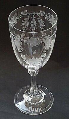 Antique Etched Wine Glass Engraved Glass Goblet Vines, Insects Bees Knopped Stem