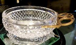 Antique French Baccarat Cut Crystal Bronze Serpentine Handle Wine Taster Bowl