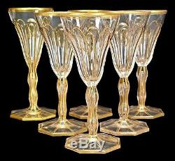 Antique French Crystal Gold Monogrammed S Set of 6 Wine Glasses