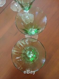 Antique Hand Blown Green Crystal Wine Stems