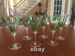 Antique Hand Blown Green Optic Paneled Wine Stems