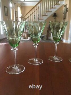 Antique Hand Blown Green Optic Paneled Wine Stems