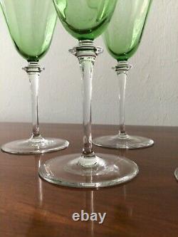 Antique Hand Blown Green Optic Paneled Wine Stems