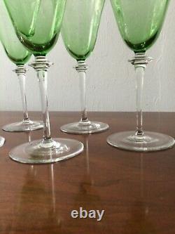 Antique Hand Blown Green Optic Paneled Wine Stems