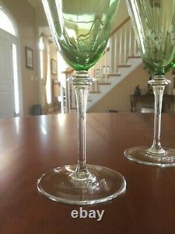 Antique Hand Blown Green Optic Paneled Wine Stems