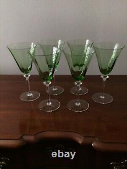 Antique Hand Blown Green Optic Paneled Wine Stems