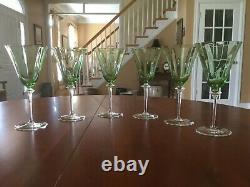 Antique Hand Blown Green Optic Paneled Wine Stems