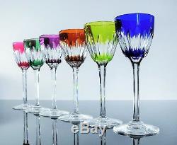 Antique Large 6 Glasses Wine Crystal Colour Moulded Verona Baccarat Signed