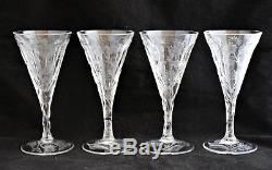 Antique Set 4 Moser Style Intaglio Engraved Cut Glass Crystal Wine Goblets