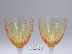 Antique Stuart Crystal Yellow & Clear Coloured Wine Hock Glasses-signed- 8tall