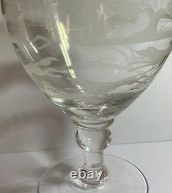 Antique Wheel Etched Crystal Bohemian Wine Glass Goblet Fox Hunting Horse