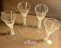 Antique Wine / cordial Glasses on Spiral Double Air Twist Stem Rare Set Of 4