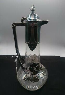 Art Nouveau Jugendstil 1904 WMF Silver Overlay Glass Wine Claret Pitcher WMFB