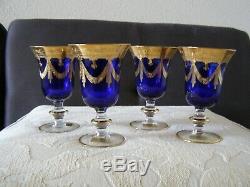 Arte Italica Medici Cobalt Blue Crystal Wine Goblets Glasses Gold Trim NEW