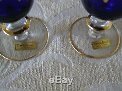 Arte Italica Medici Cobalt Blue Crystal Wine Goblets Glasses Gold Trim NEW