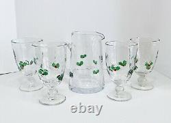 Artland HOLLY DAYS Williamsburg Hand Blown Iced Tea Glass Wine Pitcher Set