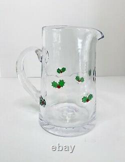 Artland HOLLY DAYS Williamsburg Hand Blown Iced Tea Glass Wine Pitcher Set