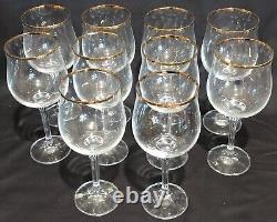 BOHEMIA CZECH CRYSTAL WINE GLASSES TULIP BOWL GOLD TRIM GENEVA SET of 10 MINT