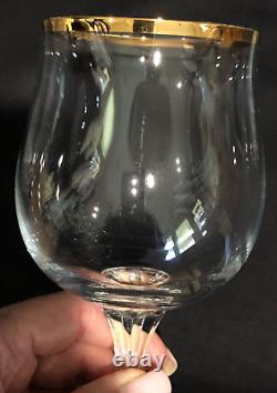 BOHEMIA CZECH CRYSTAL WINE GLASSES TULIP BOWL GOLD TRIM GENEVA SET of 10 MINT