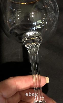 BOHEMIA CZECH CRYSTAL WINE GLASSES TULIP BOWL GOLD TRIM GENEVA SET of 10 MINT