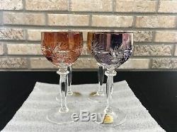 BOHEMIAN MULTI COLOR Wine Goblet Hock CUT TO CLEAR CRYSTAL Hutte GERMANY SET 4