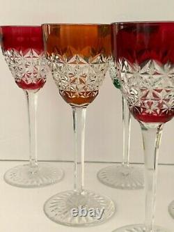 Baccarat Bellinzona 6 Vintage Multi Color Cut To Clear Crystal 4 OZ Wine Glasses