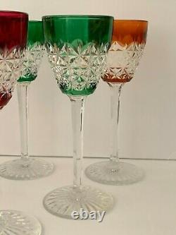 Baccarat Bellinzona 6 Vintage Multi Color Cut To Clear Crystal 4 OZ Wine Glasses