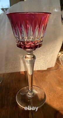 Baccarat Crystal France cranberry cut to clear wine glass in Buckingham pattern